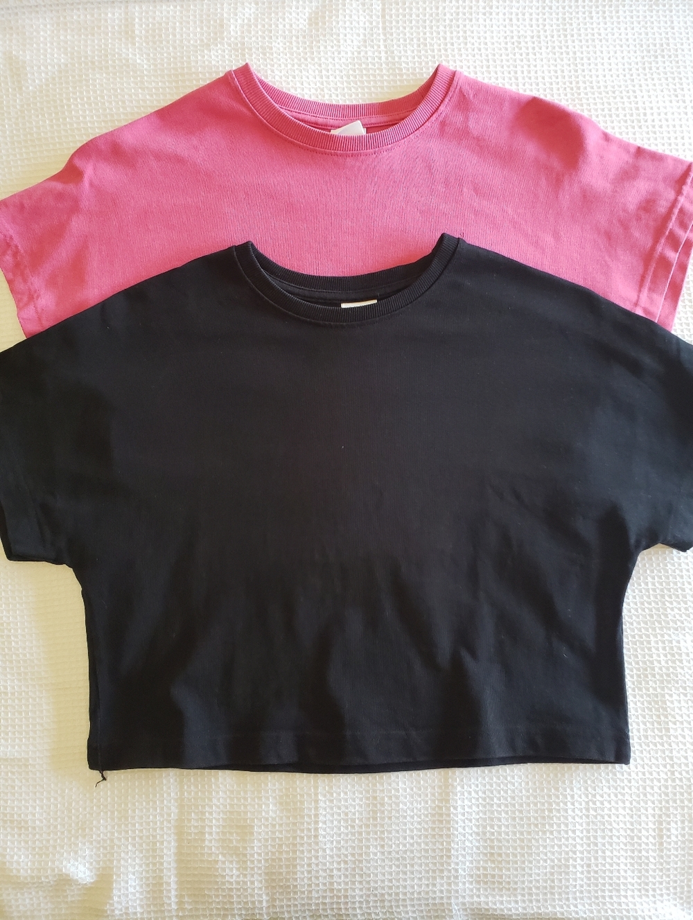 2 X Zara Girls 11/12 Black and Pink Cotton Boxy Cropped T-Shirts Tops
